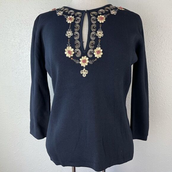 NWT Joseph A. Stitched Floral Sweater Top Size L - Picture 1 of 9